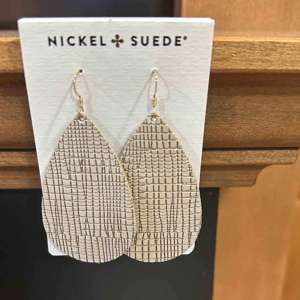 Nickel & Suede Gold Teardrop Earrings xlong